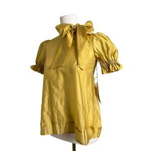 Carbon Soldier Botterbrush Blouse Girls 7 Gold Bow Neck Puff Sleeve Top NWT
